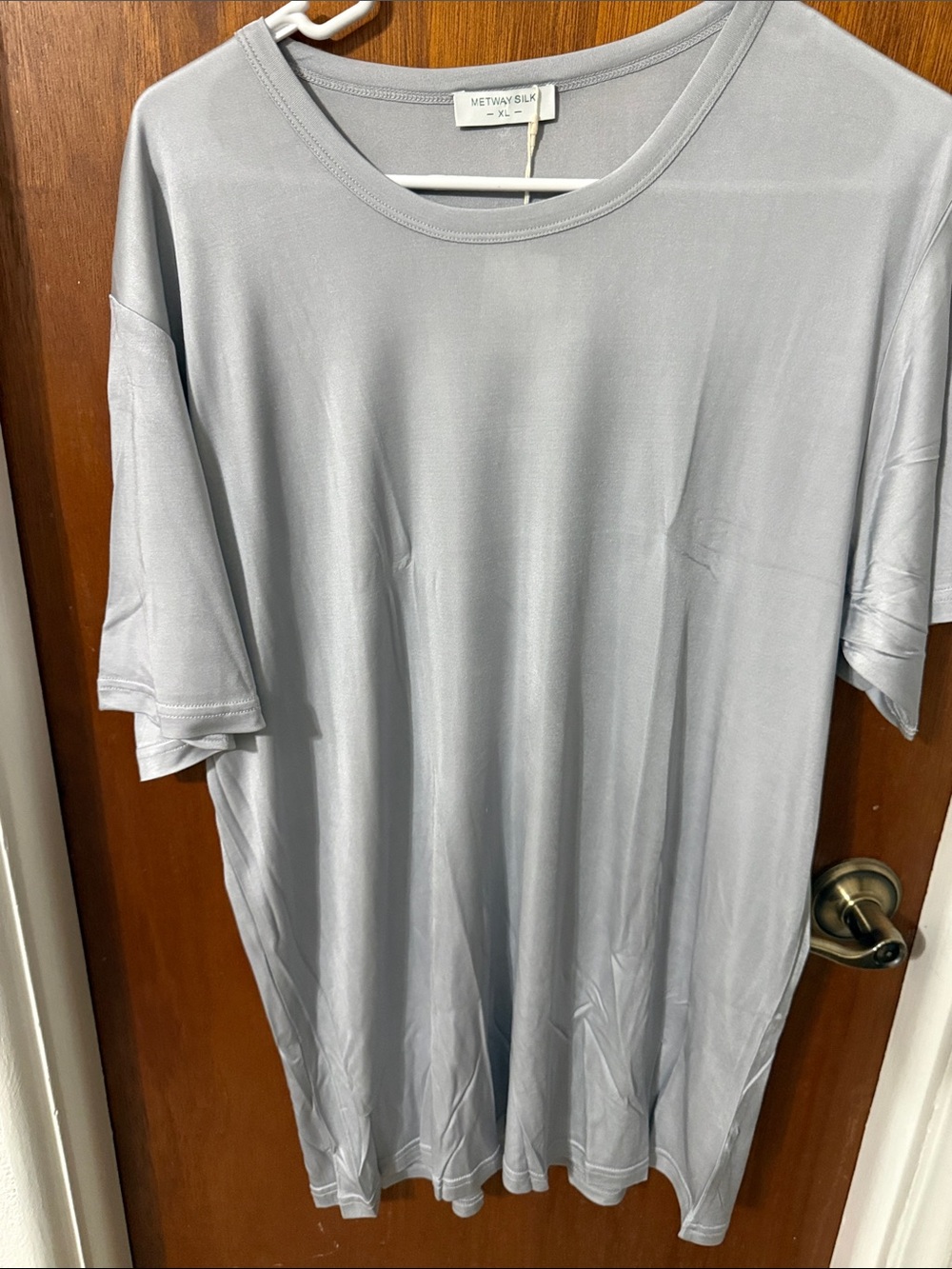 METWAY 100% Mulberry Silk Knit Crew Neck T-Shirt Grey XL NWT